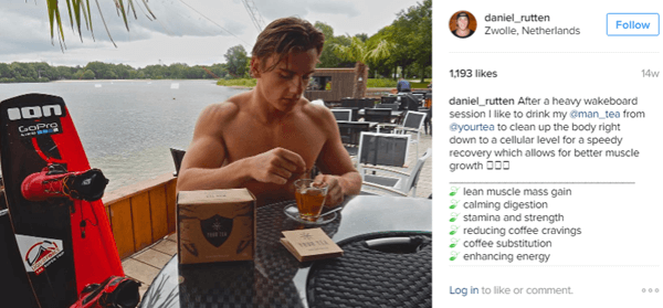 Sportaš Daniel Rutten pozira s Man Tea i ističe prednosti za svoje Instagram sljedbenike.