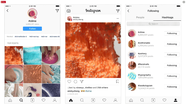Kako bi objave i ostale korisnike učinili još vidljivijima na platformi, Instagram je predstavio hashtagove koje korisnici mogu pratiti i otkrivati ​​glavne postove i najnovije vijesti. 
