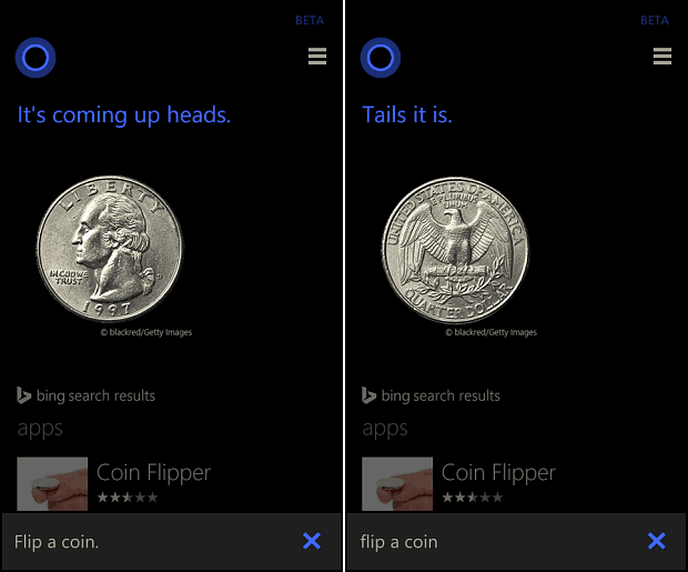 Cortana baci novčić