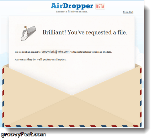 AirDropper Dropbox - Datoteka je poslana