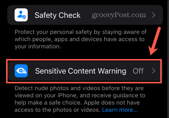 postavke upozorenja osjetljivog sadržaja za iOS