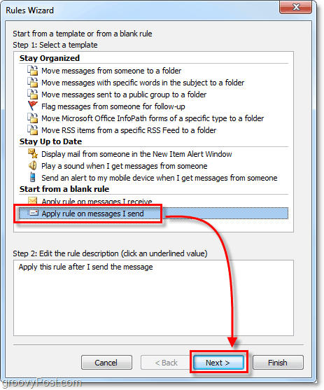 primijeniti pravilo na poruke koje šaljem u programu Outlook 2010