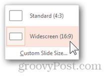 standardno podešavanje veličine širine zaslona prezentacijskog omjera