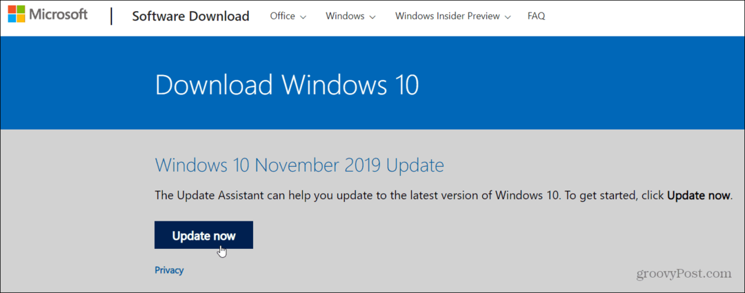 Kako instalirati Ažuriranje sustava Windows 10 verzije 1909. Studenog 2019