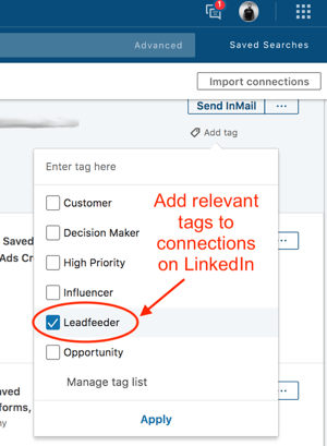 Označavanje kontakata u LinkedIn Sales Navigatoru.