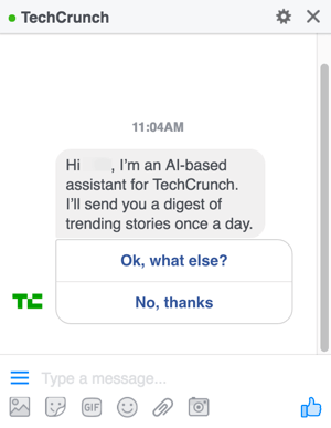 Kada dizajnirate svoj Facebook Messenger chatbot, korisnicima dajete opcije koje će ih voditi kroz vaše izbornike.