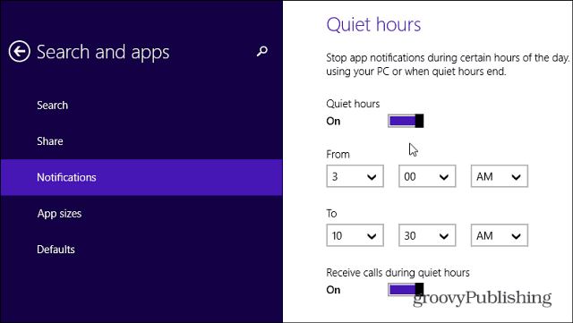 Tihi sati u sustavu Windows 8.1 omogućuje vam da onemogućite obavijesti o aplikacijama