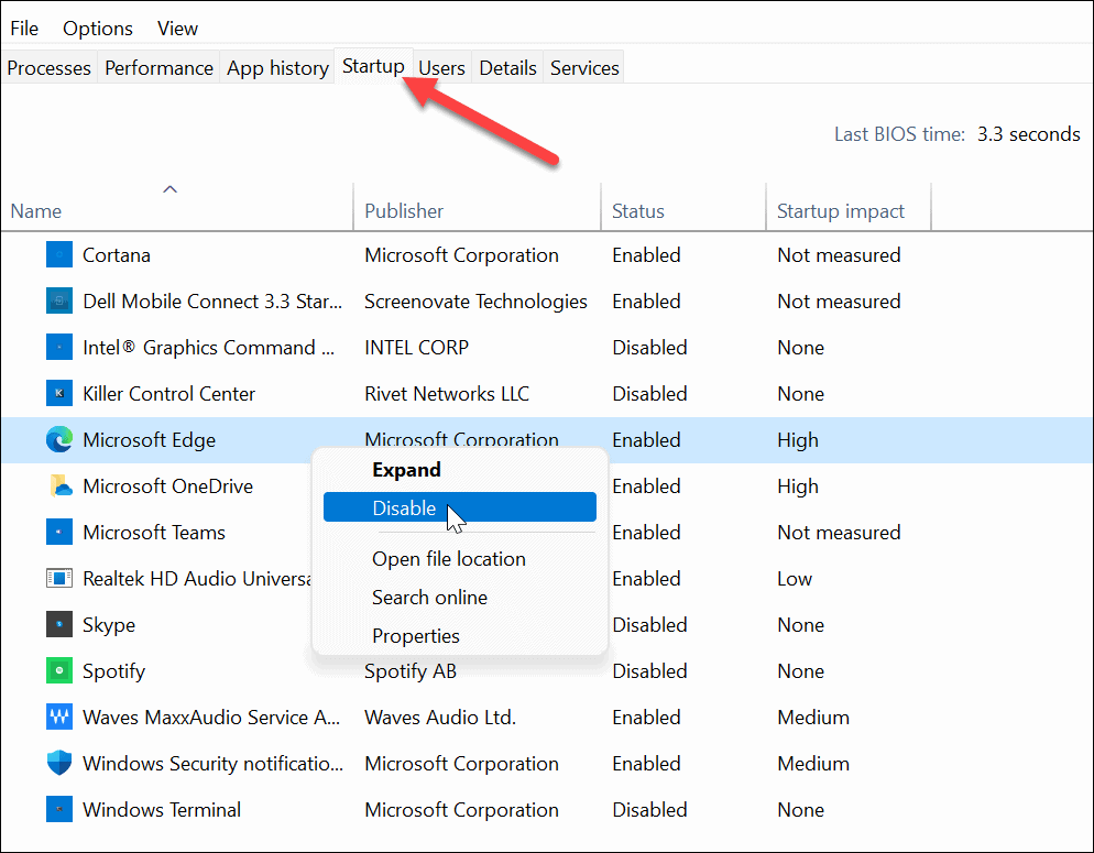 onemogućite upravitelja zadataka aplikacija za pokretanje Windows 11