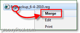 spajanje datoteke registra da biste je vratili u Windows 7 i Vista