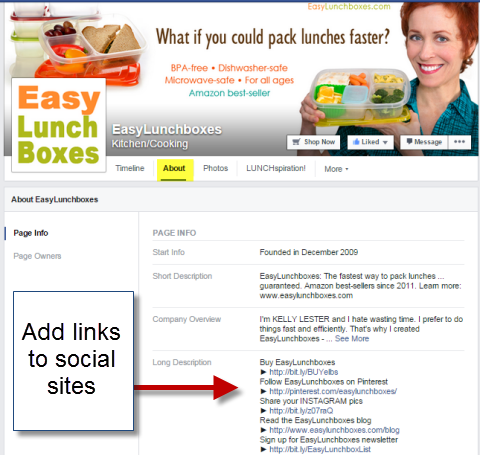društvene poveznice u približno dijelu facebook stranice jednostavnih kutija za ručak
