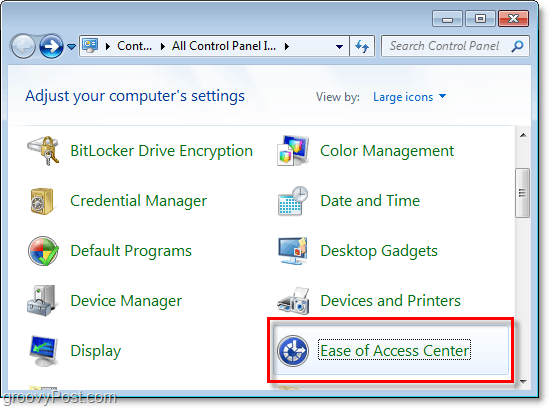 Uđite u Centar jednostavnosti pristupa kroz upravljačku ploču sustava Windows 7