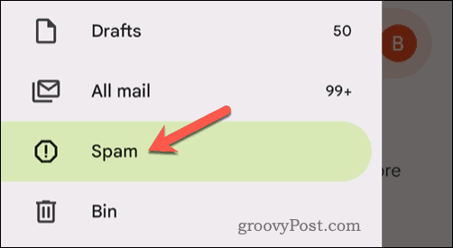 Otvorite mapu neželjene pošte u Gmailu u mobilnoj aplikaciji