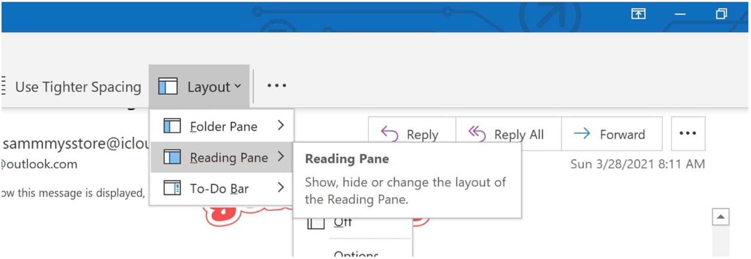Okno za čitanje Microsoft Outlook