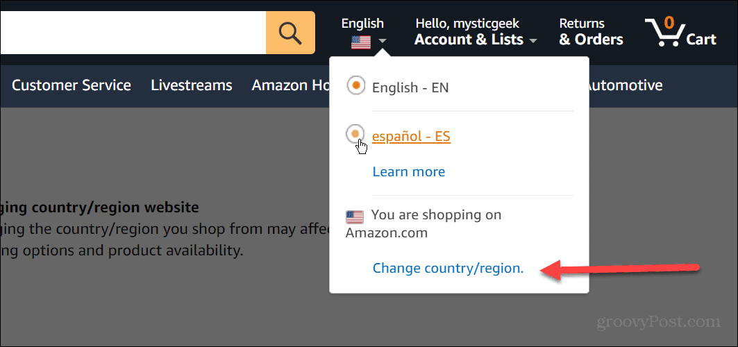 Promjena jezika na Amazonu