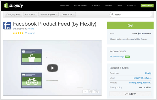 Facebook Product Feed putem stranice dodatka Flexify