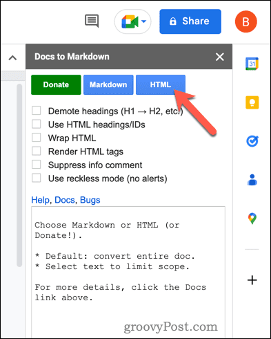 Pretvorite u HTML koristeći Docs to Markdown u Google Dokumentima