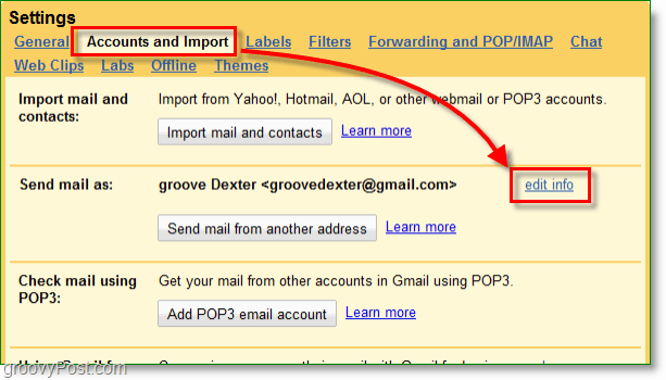 kliknite svoje google račune e-pošte i gumb za uvoz, a zatim uredite informacije