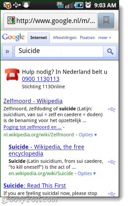 linija za pomoć google samoubojstvu u Nizozemskoj