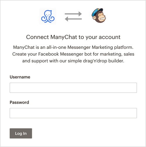 Prijavite se na svoj MailChimp račun putem ManyChat-a.