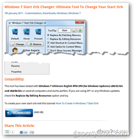 Kako promijeniti kuglu izbornika Start u sustavu Windows 7