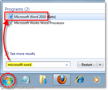 pokrenuti microsoft riječ 2010 u sustavu Windows 7