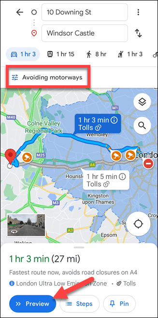 Google Maps mobilna ruta bez autocesta