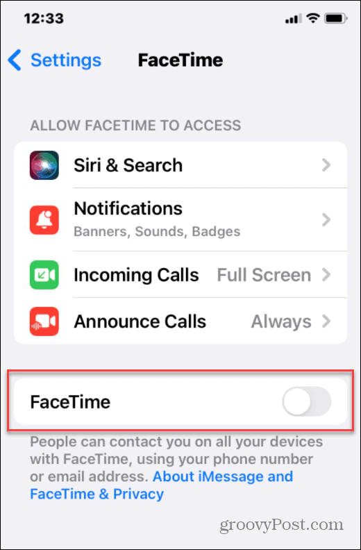 isključite facetime iphone