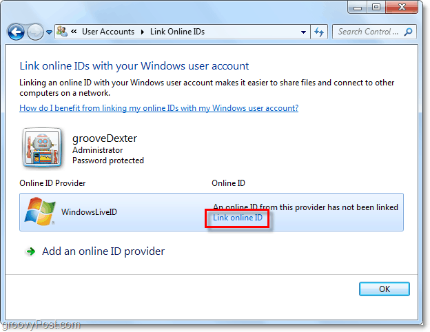 link Windows Live id na Windows 7 račun