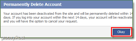 Morate pričekati 14 dana nakon što ste potvrdili brisanje svog Facebook računa