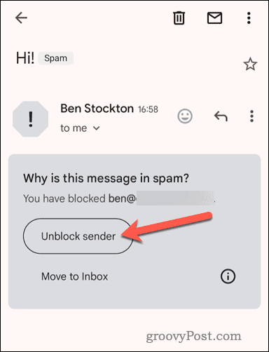 Deblokirajte blokiranog pošiljatelja u mobilnoj aplikaciji Gmail