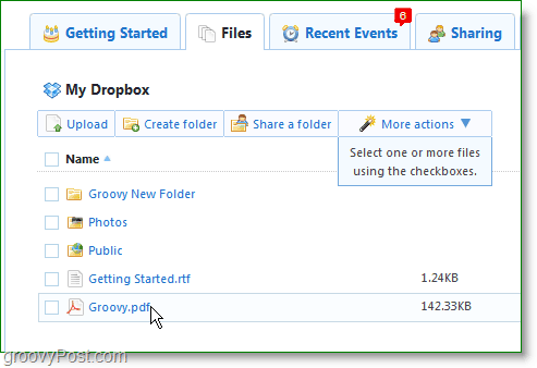 Snimka zaslona Dropbox - upravljanje on-line računom na mreži