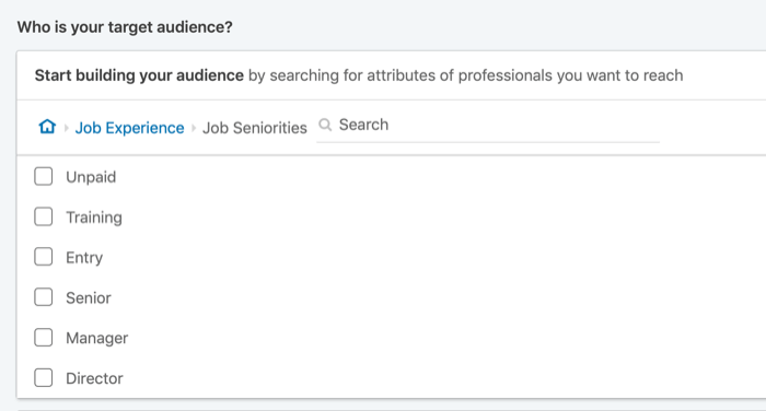 ciljajte LinkedIn oglase prema radnom stažu
