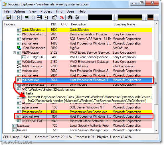 Korištenje Process Explorera za pregled taskhost.exe i svchost.exe