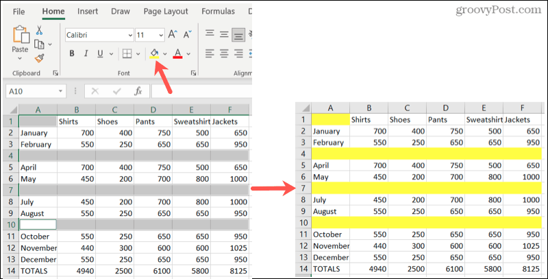 Označite prazne retke u Excelu