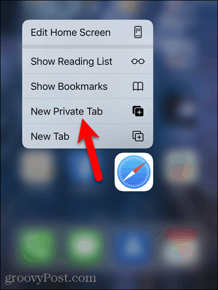 Dugo pritisnite ikonu Safari i dodirnite Nova privatna kartica