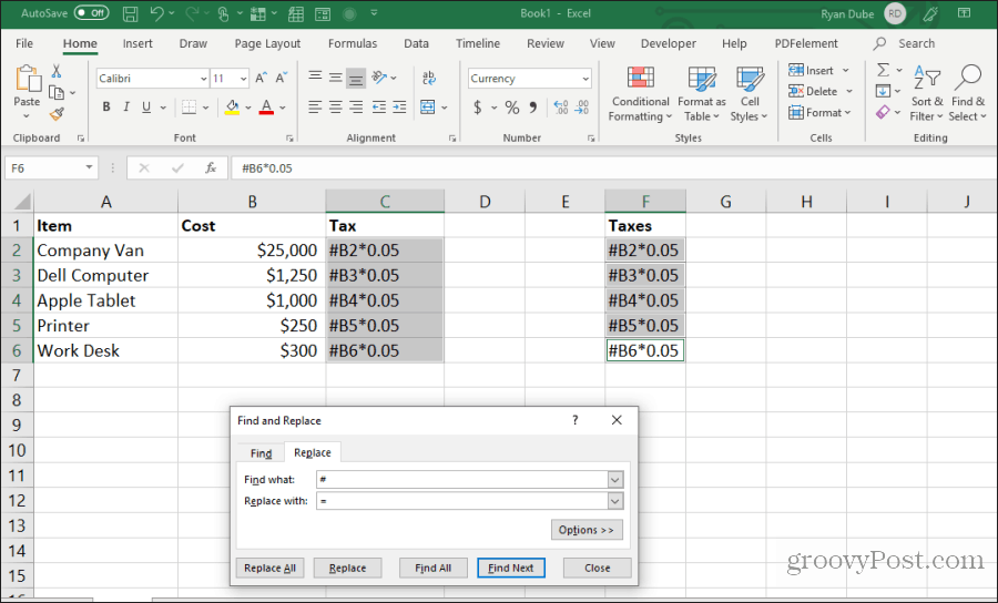 potražite i zamijenite formulu u Excelu
