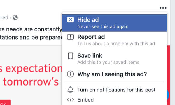 mogućnosti skrivanja Facebook oglasa u feedu