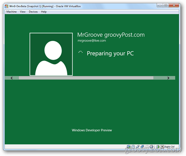 Postavljanje za VirtualBox Windows 8 priprema radnu površinu