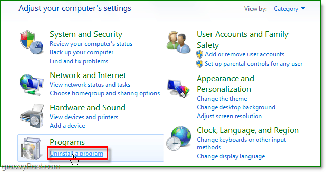 kliknite deinstaliranje programa za nastavak uklanjanja, tj. s Windows 7