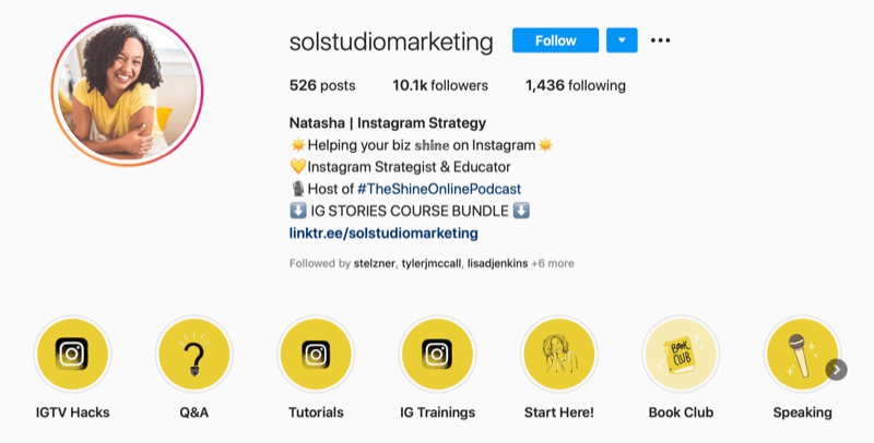 snimka zaslona Sol Studio Marketing Marketing Instagram računa bio
