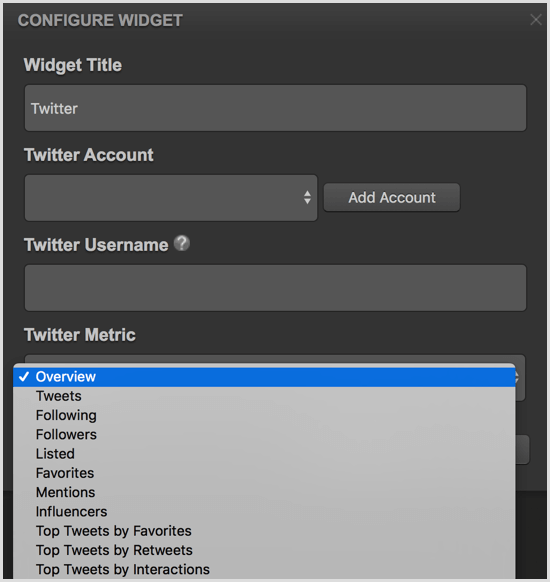 Cyfe konfigurirati Twitter widget