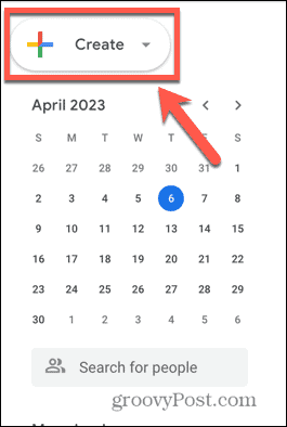 Snimka zaslona gumba za stvaranje Google kalendara
