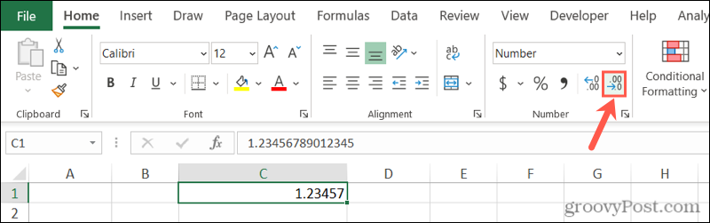 Smanji decimalni gumb u programu Excel