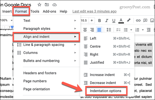 Prilagođavanje uvlačenja na Google dokumentima