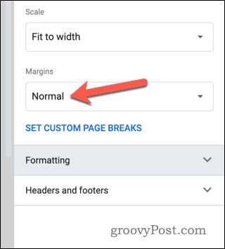 Postavite postavke margina u pretpregledu ispisa Google tablica
