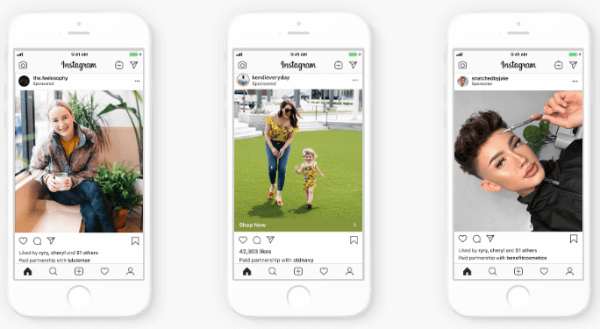  Instagram svim oglašivačima objavljuje oglase s robnim markama, što omogućava brendovima da izrađuju oglase koristeći organske objave influencera s kojima imaju veze.
