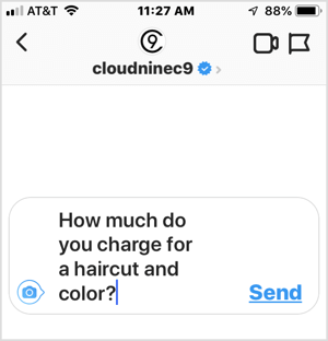 Primjer često postavljanog pitanja poslovanju na Instagramu.