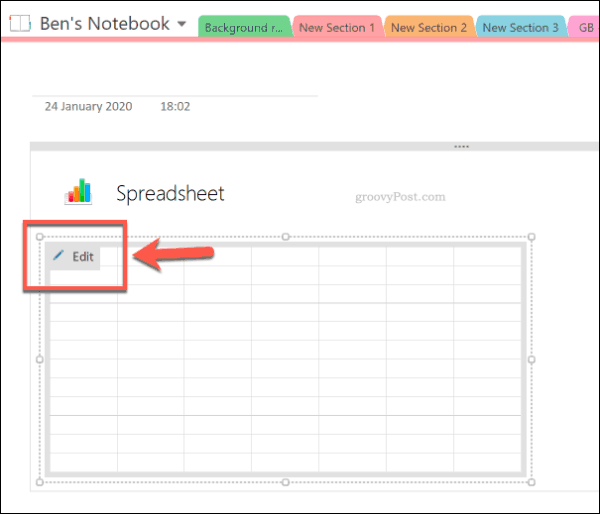 Uredite novu proračunsku tablicu Excel u OneNoteu
