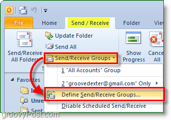 Screenshot programa Outlook 2010 - slanje i primanje grupa - definiranje grupa
