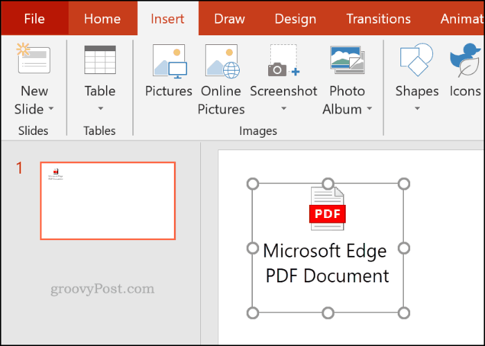 Umetnuta PDF datoteka kao objekt u programu PowerPoint